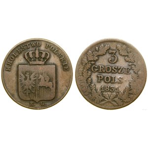 Poland, 3 Polish pennies, 1831 KG, Warsaw