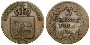 Poland, 3 Polish pennies, 1831 KG, Warsaw