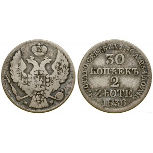 Poland, 30 kopecks = 2 zlotys, 1836 MW, Warsaw