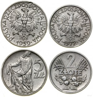 Poland, set: 2 gold 1972 and 5 gold 1959, Warsaw.