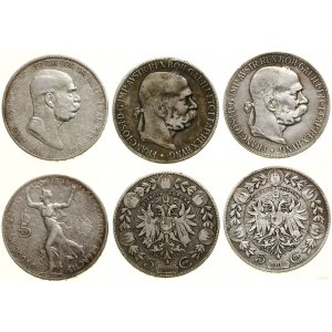 Austria, set: 3 x 5 crowns, 1900, 1907, 1908, Vienna