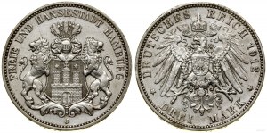 Deutschland, 3 Mark, 1912 J, Hamburg