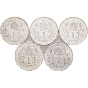 Austria 1 Corona 1912-5 Lot 5 coins Schwartz FRANZ JOSEPH I.