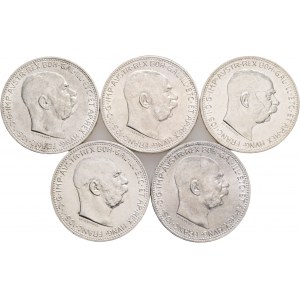 Austria 1 Corona 1912-5 Lot 5 coins Schwartz FRANZ JOSEPH I.