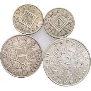 Lot 4 coins First republik 1-2 Schillings Ag 1924-30