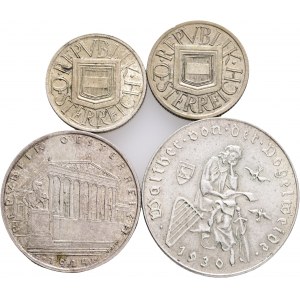 Lot 4 coins First republik 1-2 Schillings Ag 1924-30