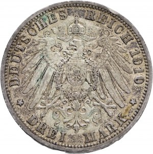 Prussia 3 Mark 1910 A Kaiser WILHELM II. Patina