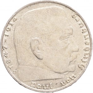 Third Reich 2 Mark 1936 D P.von Hindenburg and cross