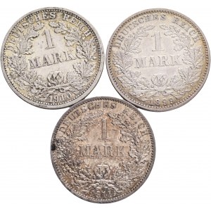 Lot 3 coins Germany empire 1 Mark 1899E,1910F,1911A WILLHELM II.