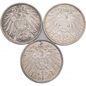 Lot 3 coins Germany empire 1 Mark 1899E,1910F,1911A WILLHELM II.