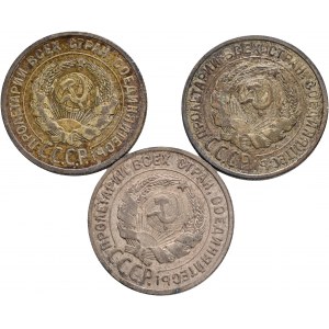 Lot 3 coins 20 Kopeks 1924,5,7 RSFSR Soviet Union