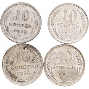 Lot 4 coins 10 Kopeks 1925,7,9,30 CCCP Soviet Union