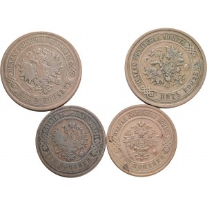 Lot 4 mince 3 kopy 1908,16 a 5 kop 1878,1911 SPB NICHOLAS II.