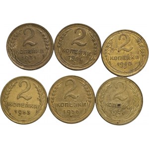 Lot 6 coins 2 Kopeks 1928,31,40,41,53,56 Soviet Union