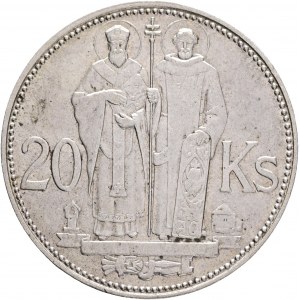 20 Koruna 1941 Slovenský Štát , Cyril&Metoděj , variant double cross on church R