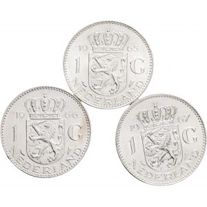 Lot 3 coins 1 Gulden 1965,6,7 JULIANA