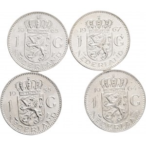Lot 4 coins 1 Gulden 1955,6,64,7 JULIANA