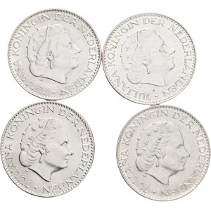 Lot 4 coins 1 Gulden 1955,6,64,7 JULIANA