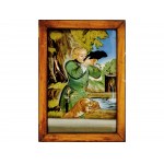 The thirsty hunter, 1st half of the 19th century, reverse glass painting