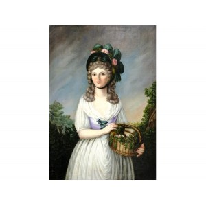 Portrait of a young girl with a basket of vegetables, South German, around 1800