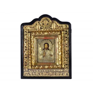 Icon with oklad, Christ as Salvator Mundi