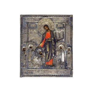 Icon with oklad, Christ preaching with donors