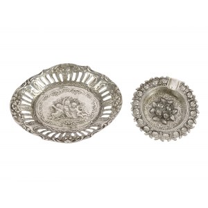 Mixed lot of 2 objects: Silver bowl openwork & small ashtray