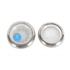 Pair of coasters, glass with silver mount