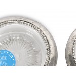 Pair of coasters, glass with silver mount
