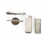 Mixed lot of 4 objects: 2 lighter covers & 2 tie fasteners