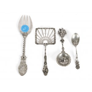 1 serving fork, 1 cake server, 1 ice-cream spoon & 1 small ladle, Netherlands, around 1900