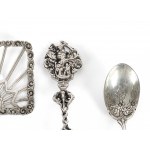 1 serving fork, 1 cake server, 1 ice-cream spoon & 1 small ladle, Netherlands, around 1900