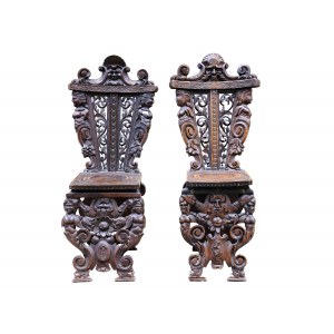 Pair of Sgabelli, Renaissance style of the 16th century, around 1880