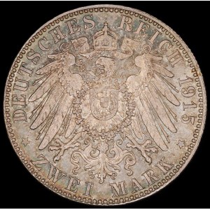 Germany. Saxe-Meiningen 2 Marks 1915 Munich Death of Bernhard III Silver