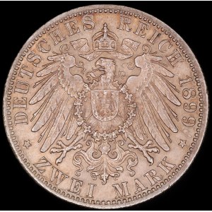Germany. Wuerttemberg 2 Marks 1899 F Stuttgart Silver