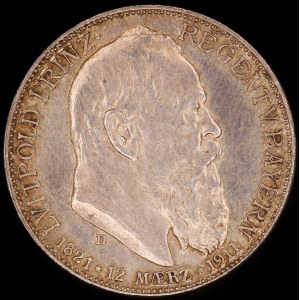 Germany. Bavaria 2 Marks 1911 D 90th Birthday of Prince Regent Luitpold