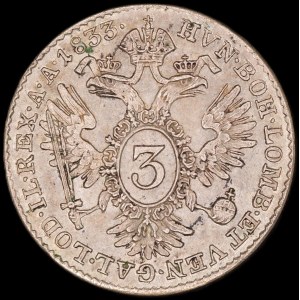 Czech Republic. 3 Kreuzer 1833 C Prague Silver