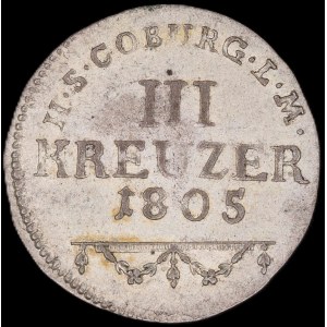 Německo. Saxe Coburg Saalfeld 3 Kreuzer 1805 Stříbro