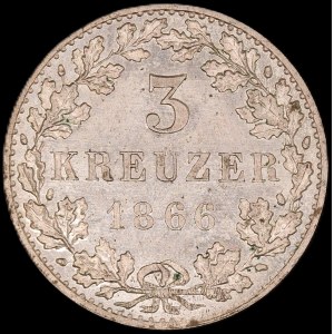 Germania. Francoforte 3 Kreuzer 1866 Argento