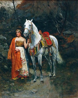 Antoni PIOTROWSKI (1853-1924), Dziewczyna z koniem, 1885