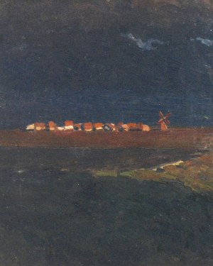 Ferdynand RUSZCZYC (1870-1936), Wieś o zachodzie [Wieś nocą], 1897