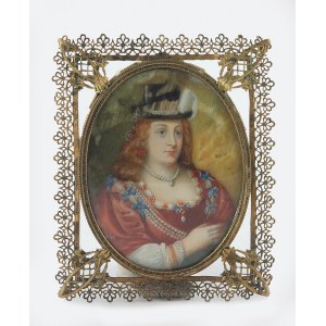 Autor nieokreślony, XIX w., Portret kobiety w kapeluszu - miniatura