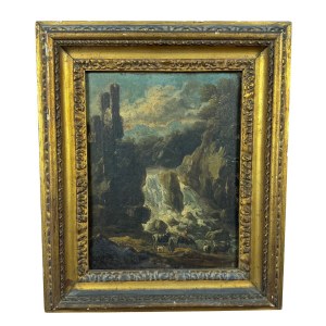 ANONIMO, Landscape with waterfall and cattle