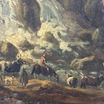 ANONIMO, Landscape with waterfall and cattle