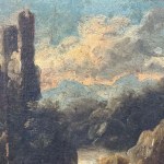 ANONIMO, Landscape with waterfall and cattle