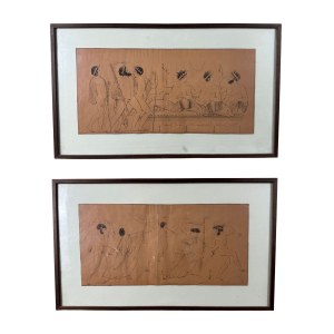 ANONIMO, Pair of drawings Pompeian scenes