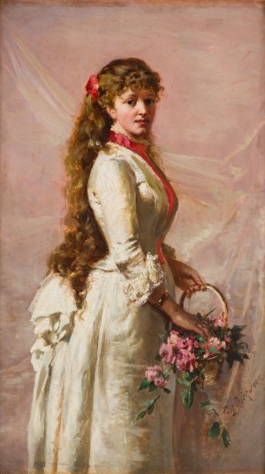 Paweł Merwart (1855 Marianówka - 1902 Saint-Pierre), Paryżanka. Portret dziewczyny z koszem kwiatów