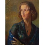 Antoni Michalak (1899 Kozłów Szlachecki - 1975 Warschau), Porträt einer Frau mit kobaltblauem Schal, 1959