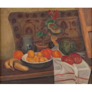 Józef Krzyżański (1898 Hnilice, Ucraina - 1987 Poznań), Natura morta con frutta e fiori, 1928