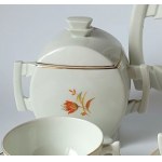 ĆMIELÓW. Serwis porcelanowy do herbaty Płaski dla 5 osób: dzbanek, mlecznik, cukiernica oraz 5 filiżanek ze spodkami